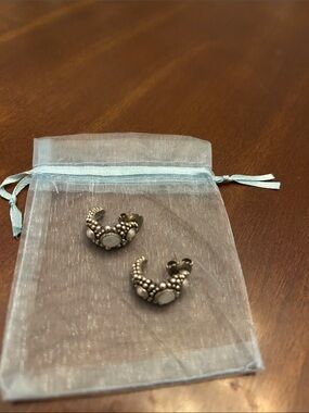 Silver-Tone White Stone Beaded Hoop Earrings